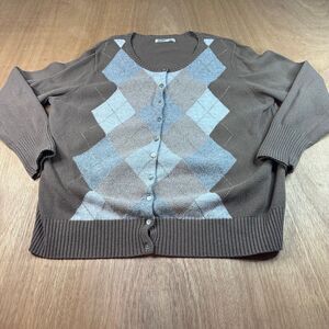 Women’s Old Navy Brown Blue Argyle Button Front Cardigan Sweater XXL